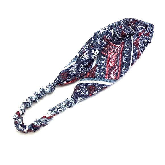🏝Red White & Blue Boho Bandana Print Headband - Picture 2 of 8